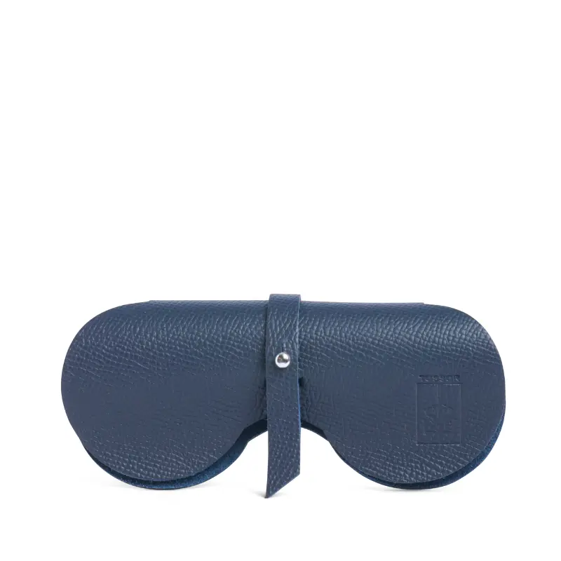 étui à lunettes en cuir vachette bleu marine