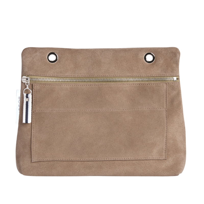 Grande pochette modulable en cuir vachette velours galet