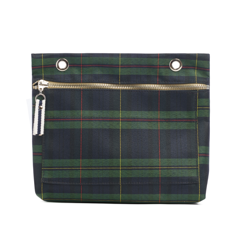 Grande pochette modulable en polyester ecossais marine avec une poche devant