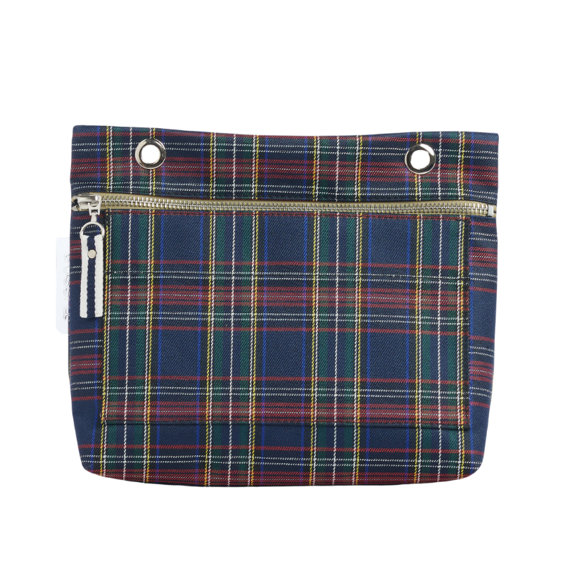 Grande pochette modulable en polyester ecossais violet avec une poche devant