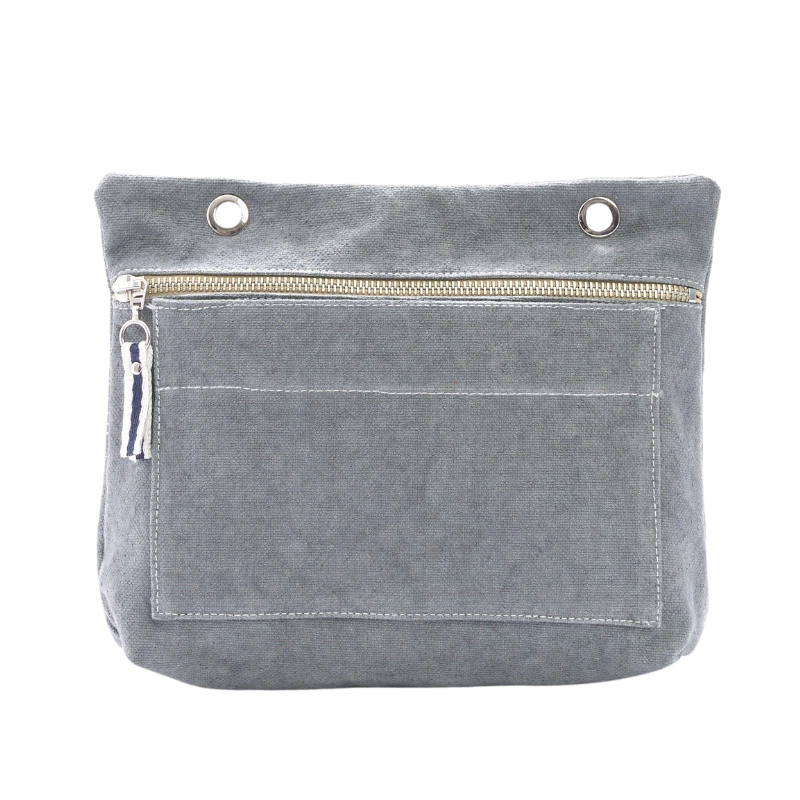 Grande pochette modulable en coton gris avec une poche devant