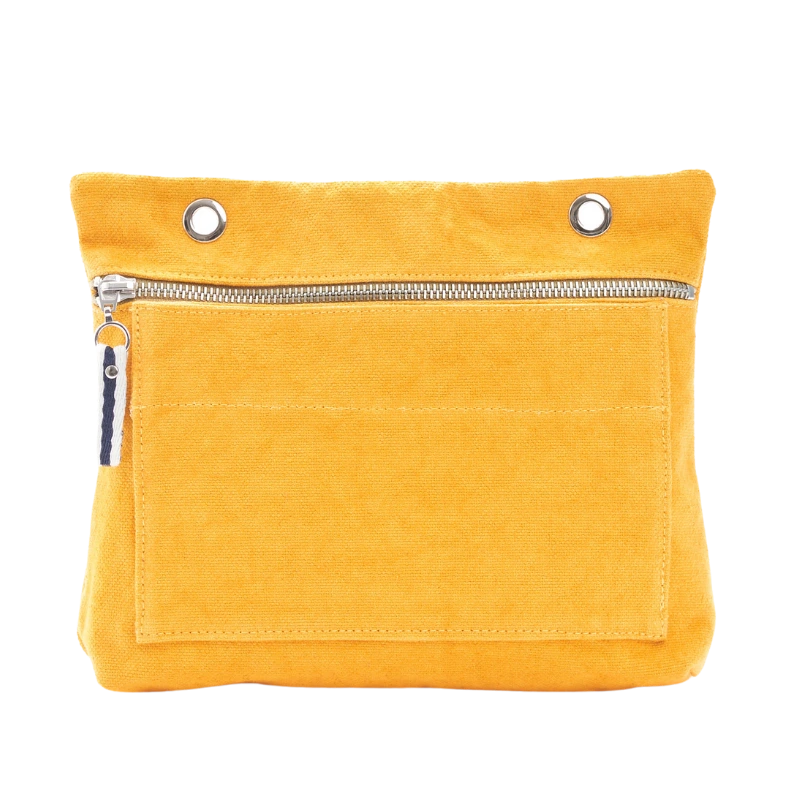 Grande pochette modulable en coton jaune avec une poche devant