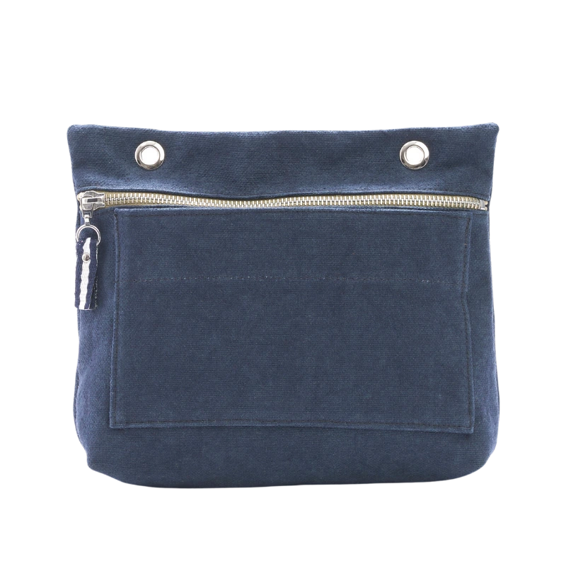 Grande pochette modulable en coton marine avec une poche devant