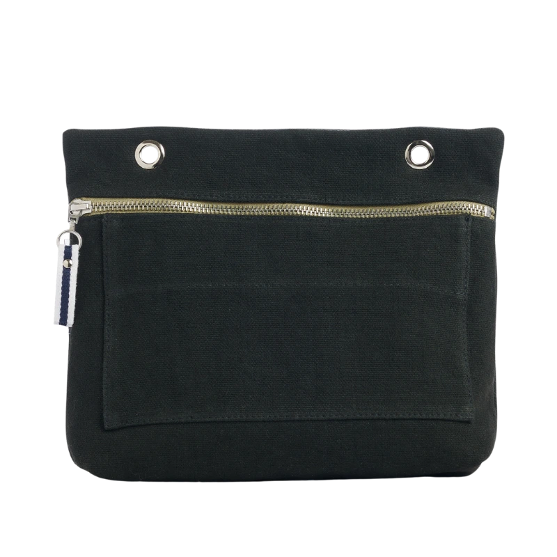 Grande pochette modulable en coton noir avec une poche devant