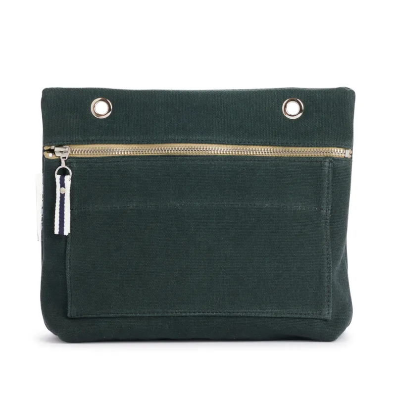 Grande pochette modulable en coton vert forêt avec une poche devant