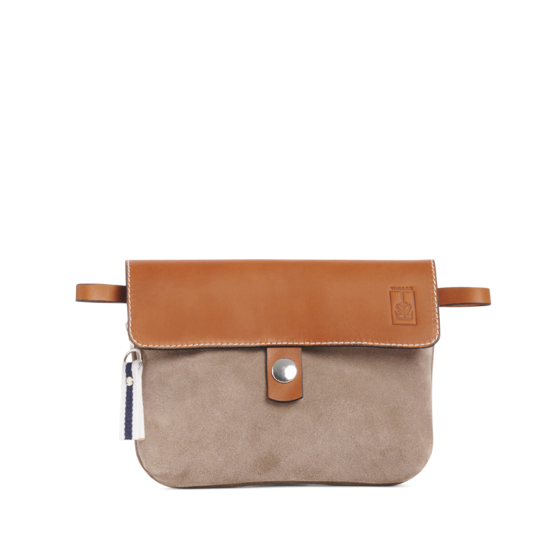 pochette mobile amovible en cuir vachette velours galet