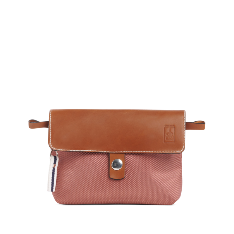 pochette mobile amovible en polyester givre bois de rose et cuir face