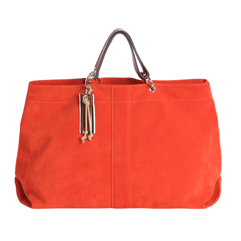 grand sac modulable en cuir vachette corail, pour le week-end, avec des anses en cuir naturel