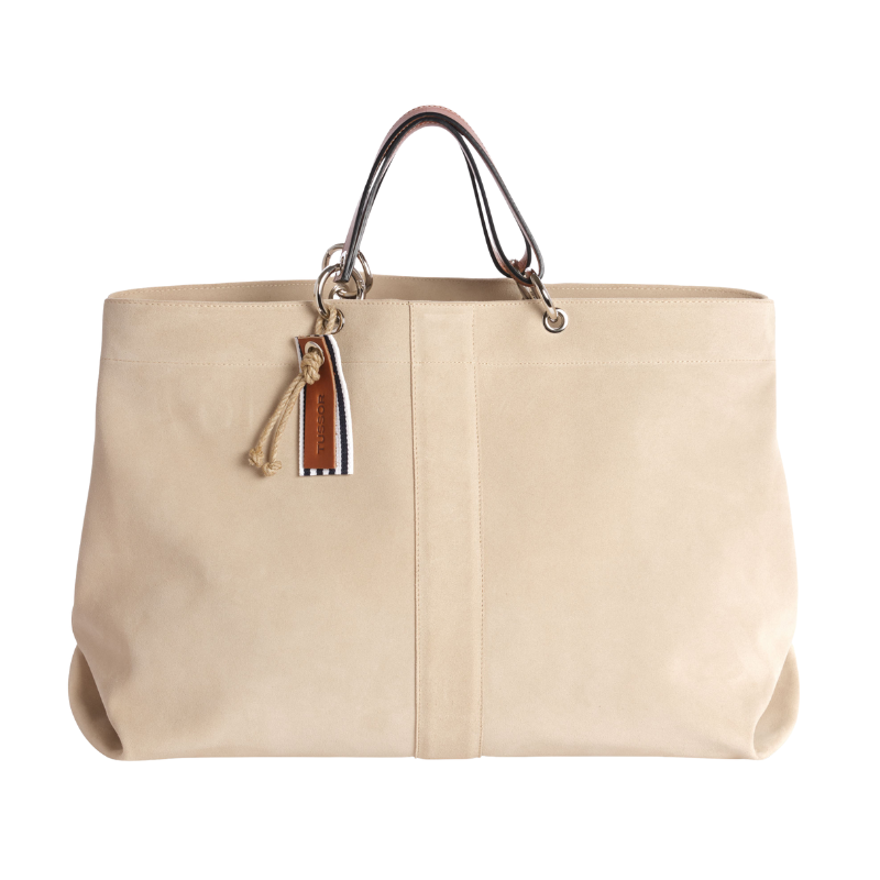 grand sac modulable en cuir vachette grège, pour le week-end, avec des anses en cuir naturel