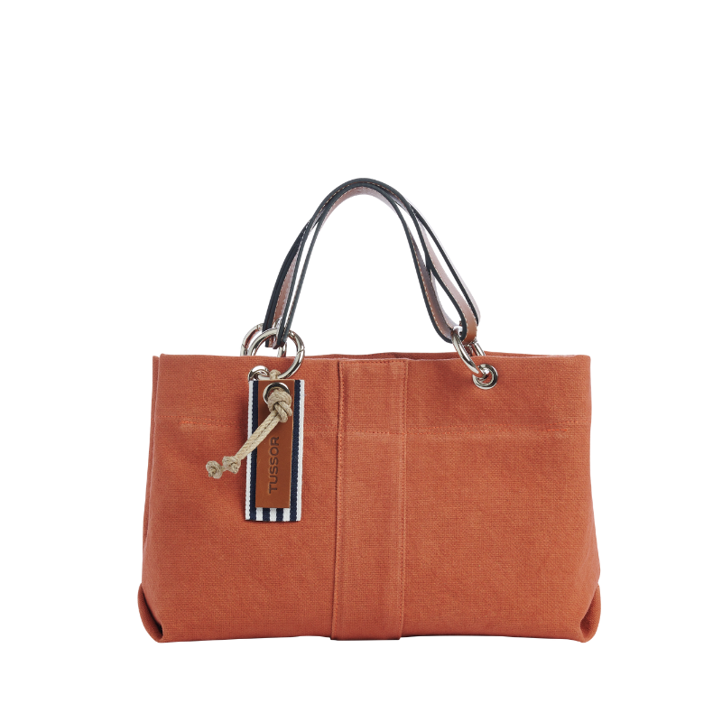 sac de ville modulable en coton brique avec des anses en cuir naturel