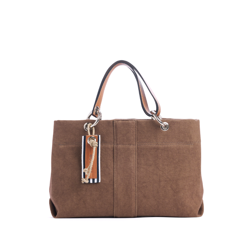 sac de ville modulable en coton terre avec des anses en cuir naturel