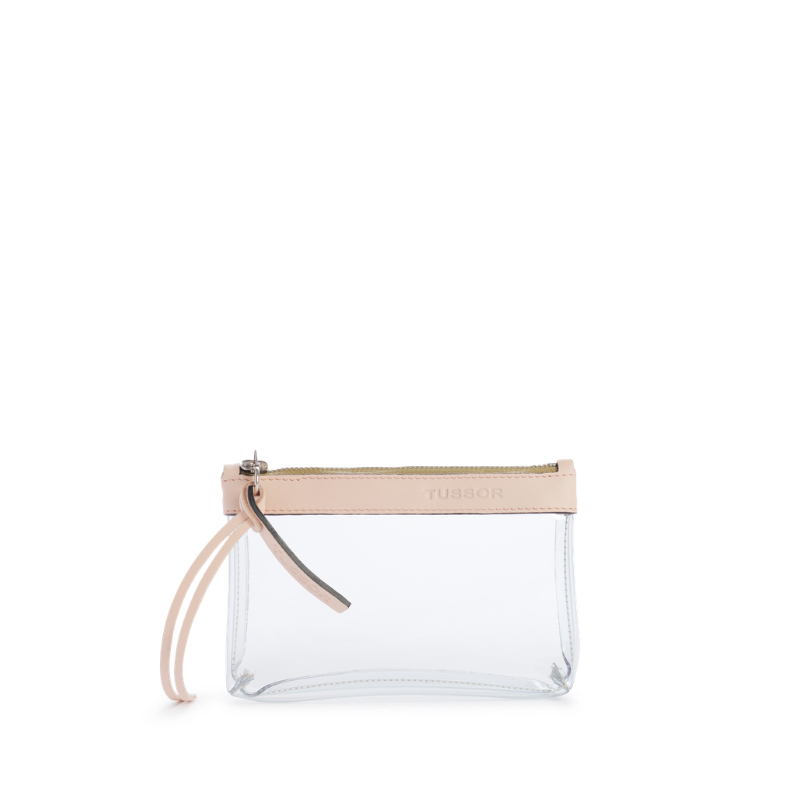trousse pochette pvc et cuir poudré